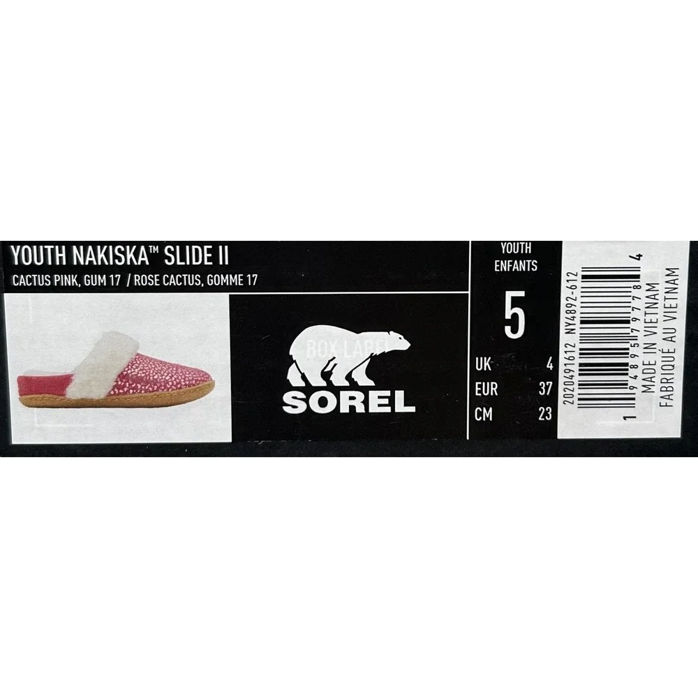 SOREL Nakiska Youth Girls Faux Fur Slippers Size 5 Pink‎ - Silver Animal Print